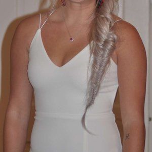 Formal White Maxi Dress, High Slit and Lace Up Back